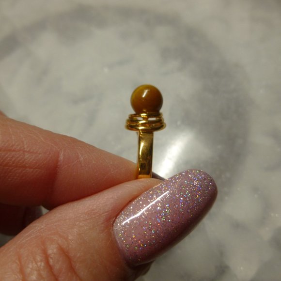 18k Gold EP Tiger's Eye Dolphin Ore Ring - Picture 13 of 16